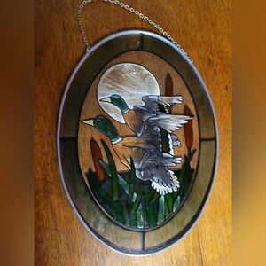 Stained Glass Duck Art with Green and Brown Accents